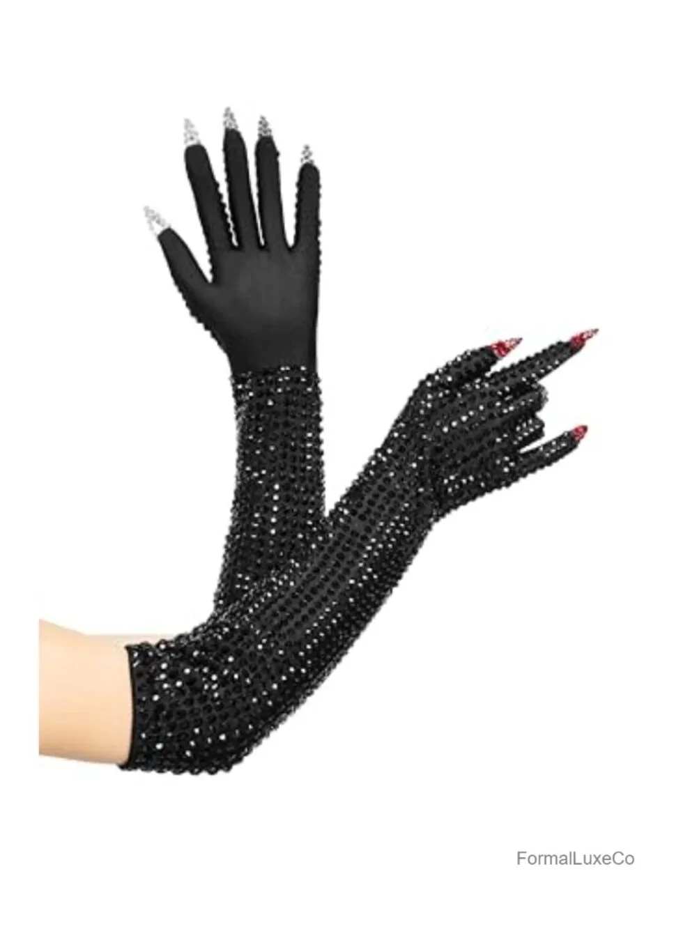 Long Sparkly Gloves with Rhinestone Embellishments Costume Accessory